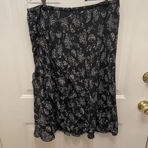 Dark‎ Whimsigoth Size 12 Black Butterfly Midi Skirt Ruffled Y2K Gothic Romantic